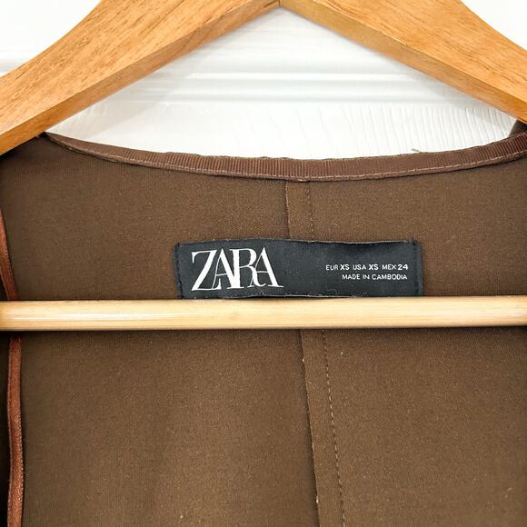 Zara Faux Suede Contrast Collar Belted Hooded Wrap Coat Women’s Size XS - Picture 5 of 9